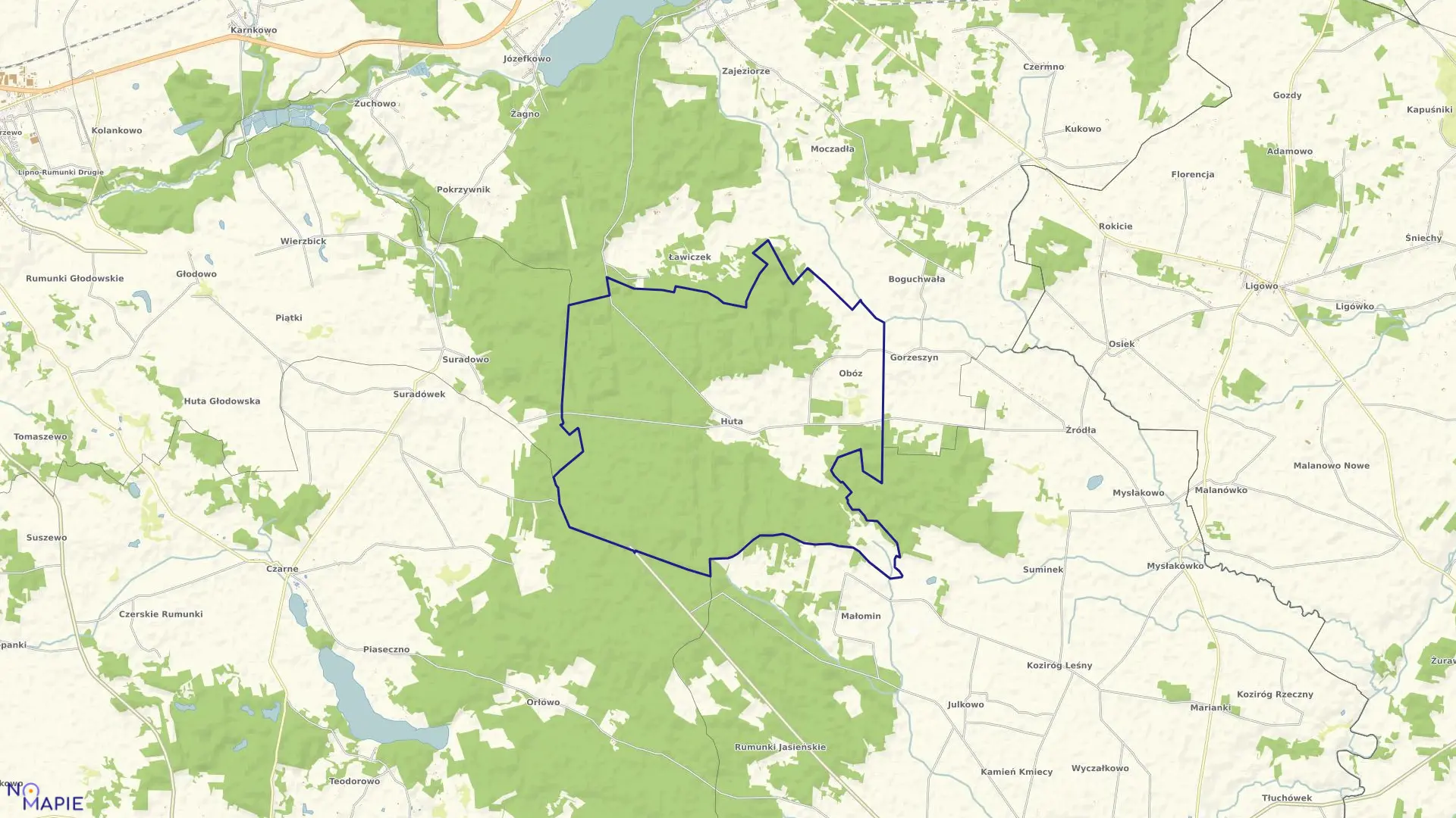 Mapa obrębu HUTA w gminie Skępe